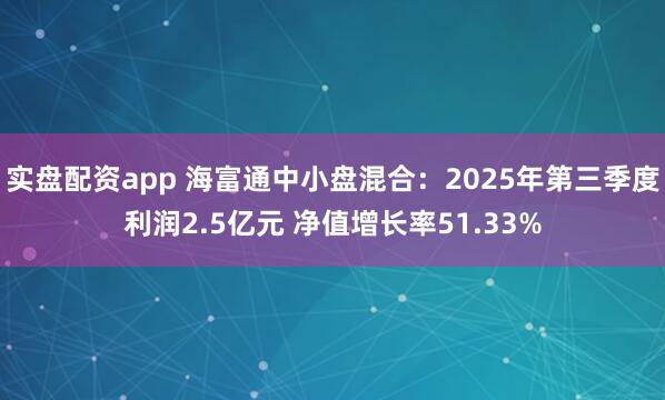 实盘配资app 海富通中小盘混合：2025年第三季度利润2.5亿元 净值增长率51.33%